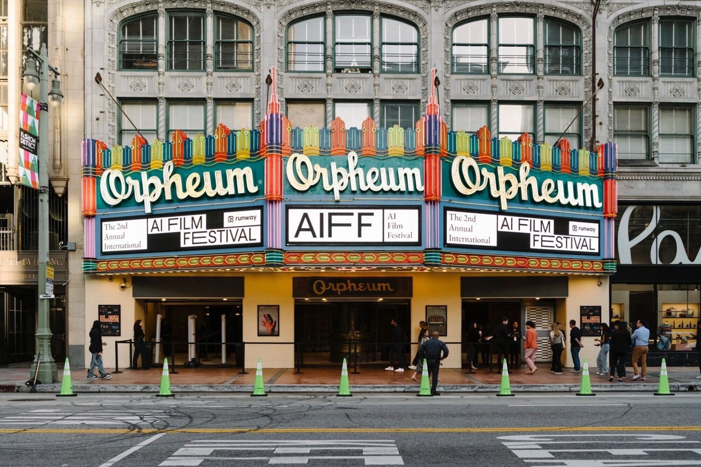 The outside of the Orpheum Theater in L.A. during Runway's 2nd Annual AI Film Festival.