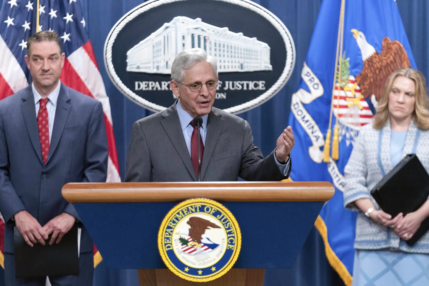 Attorney General Merrick Garland speaks during a news conference at the Department of Justice headquarters in Washington, on June 27, 2024.