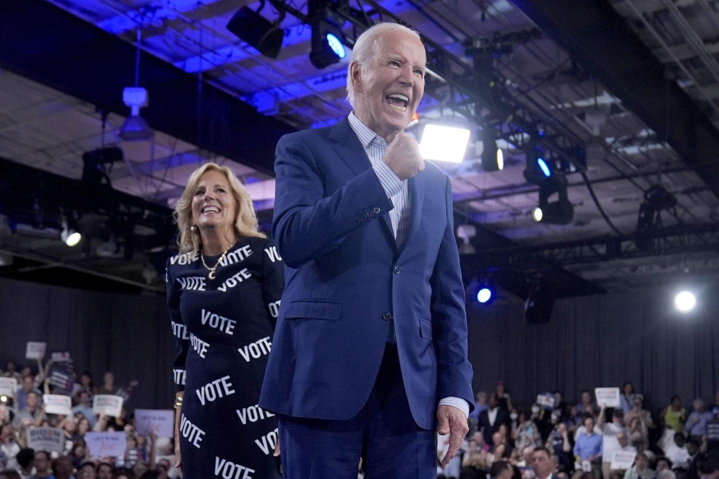 Joe and Jill Biden on stage