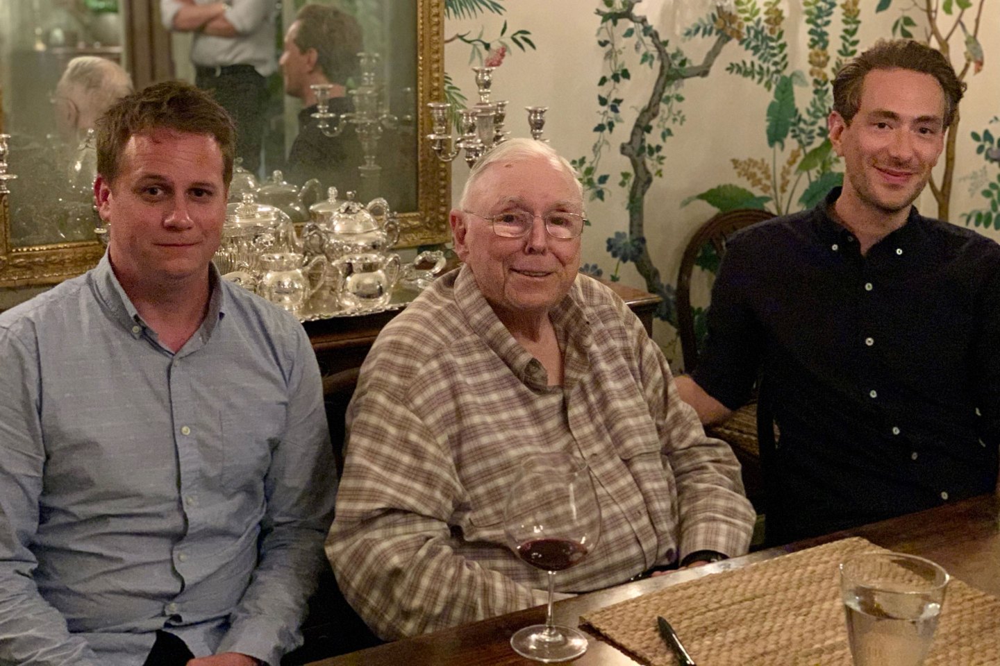 Andrew Wilkinson (at right) along with his business partner Chris Sparling (at left) meeting Charlie Munger for the first time at his home in Los Angeles.