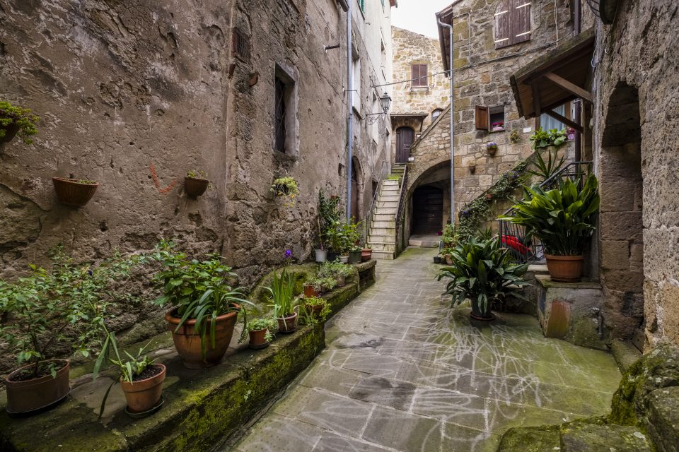 Stone houses and a small alley of the medieval town