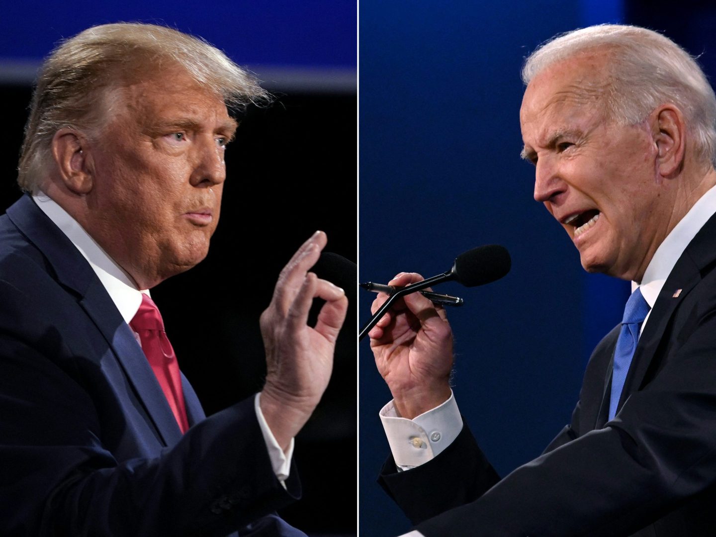 Trump and Biden split screen