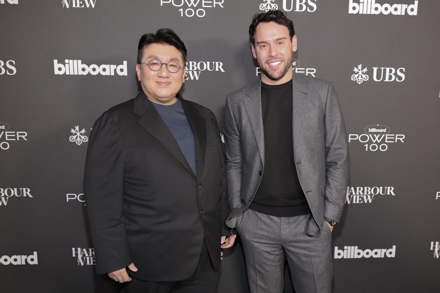 Bang Si-Hyuk and Scooter Braun in 2023.