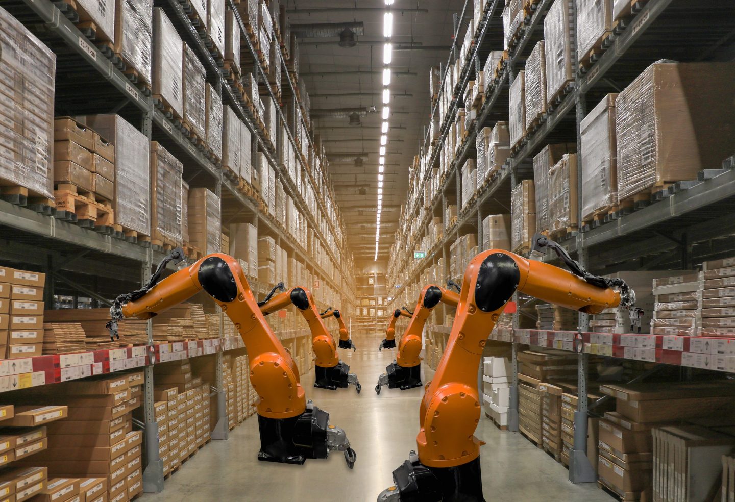 robots working in a warehouse