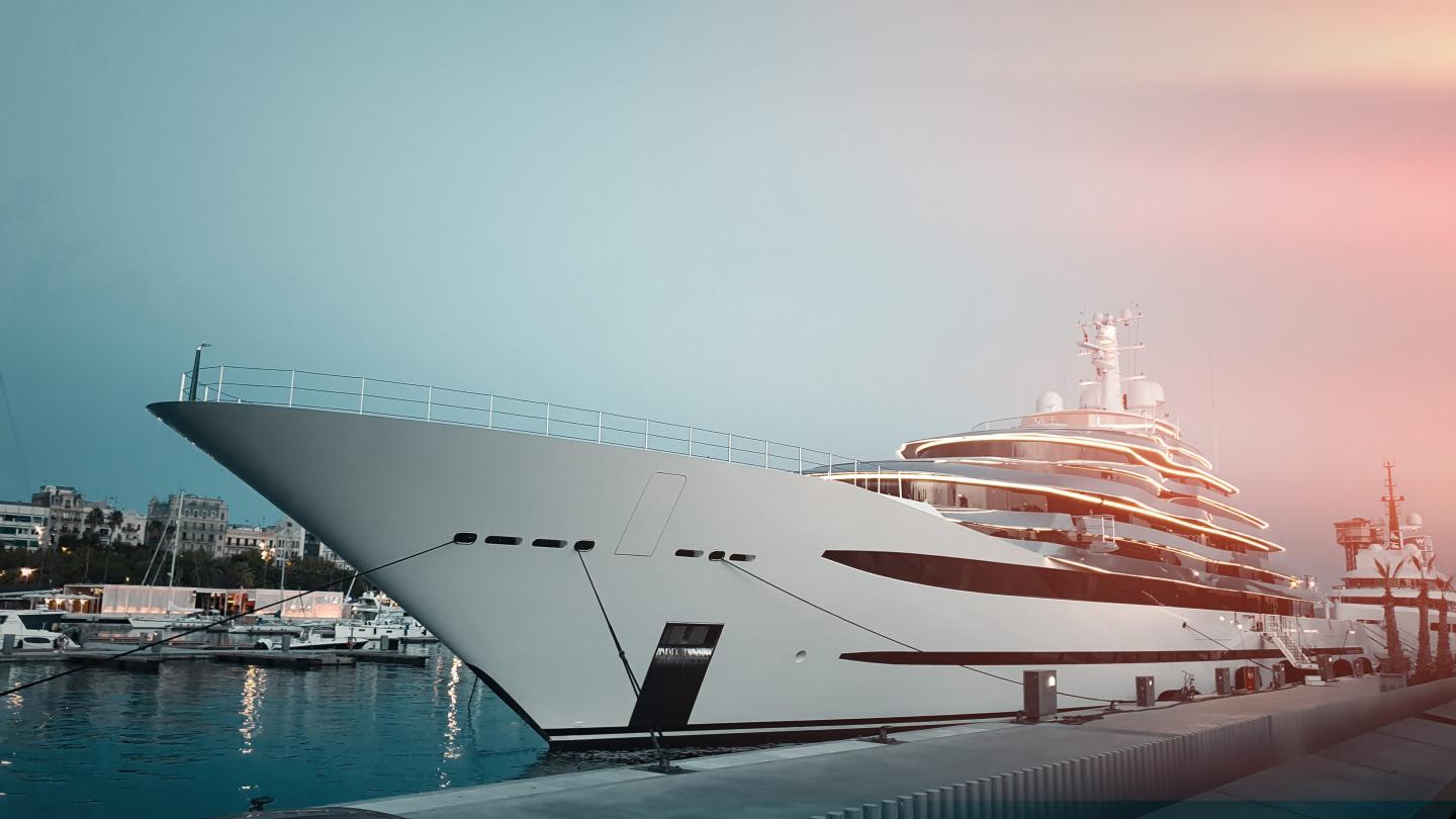 superyacht moored at marina