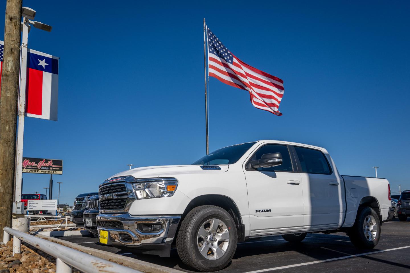 A Ram 1500 model is seen on a lot