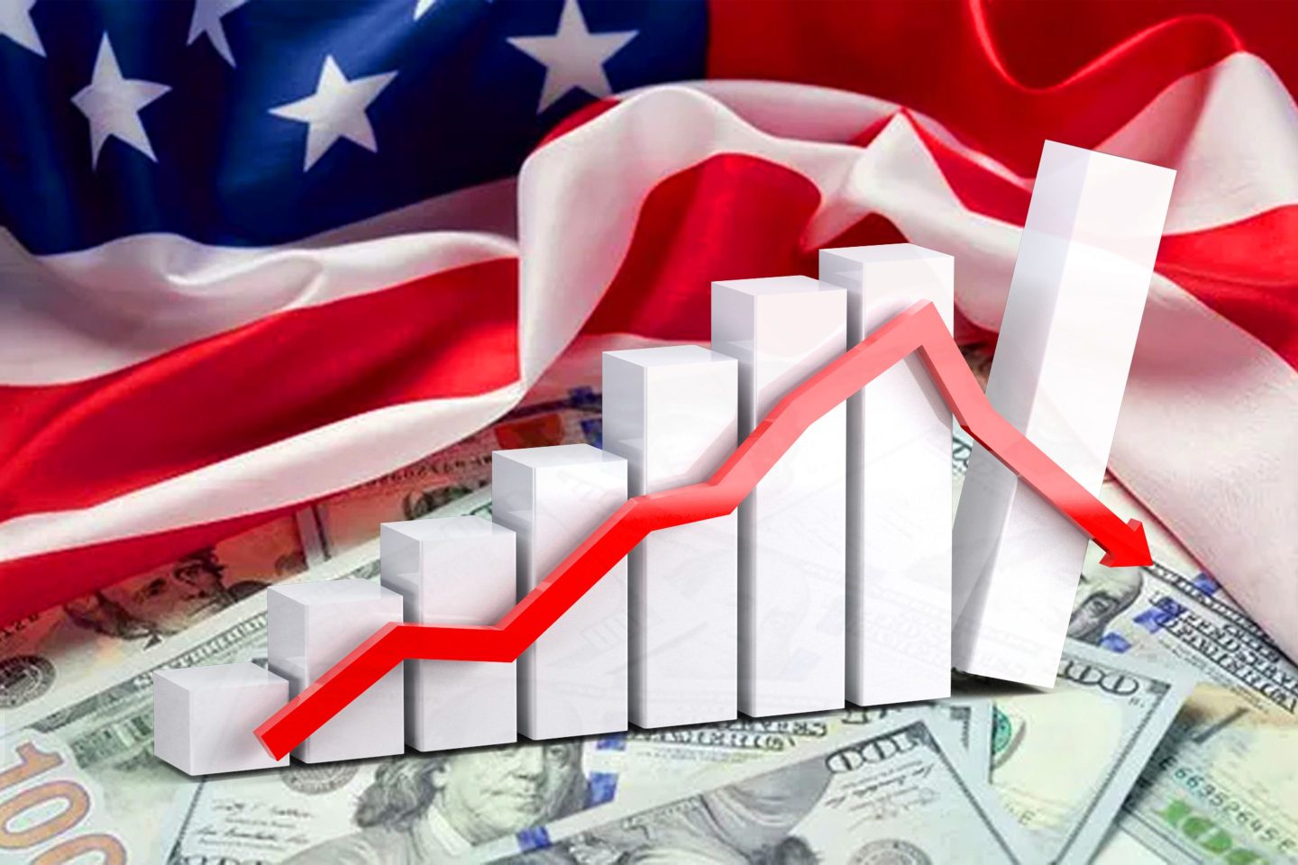 charts with dollars and US flag