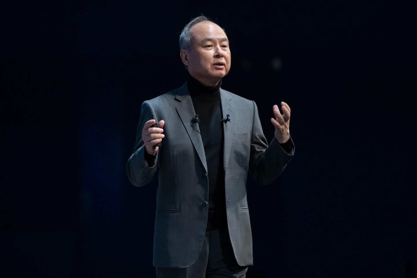 SoftBank Group CEO Masayoshi Son speaks during the SoftBank World 2023 on October 04, 2023 in Tokyo, Japan.