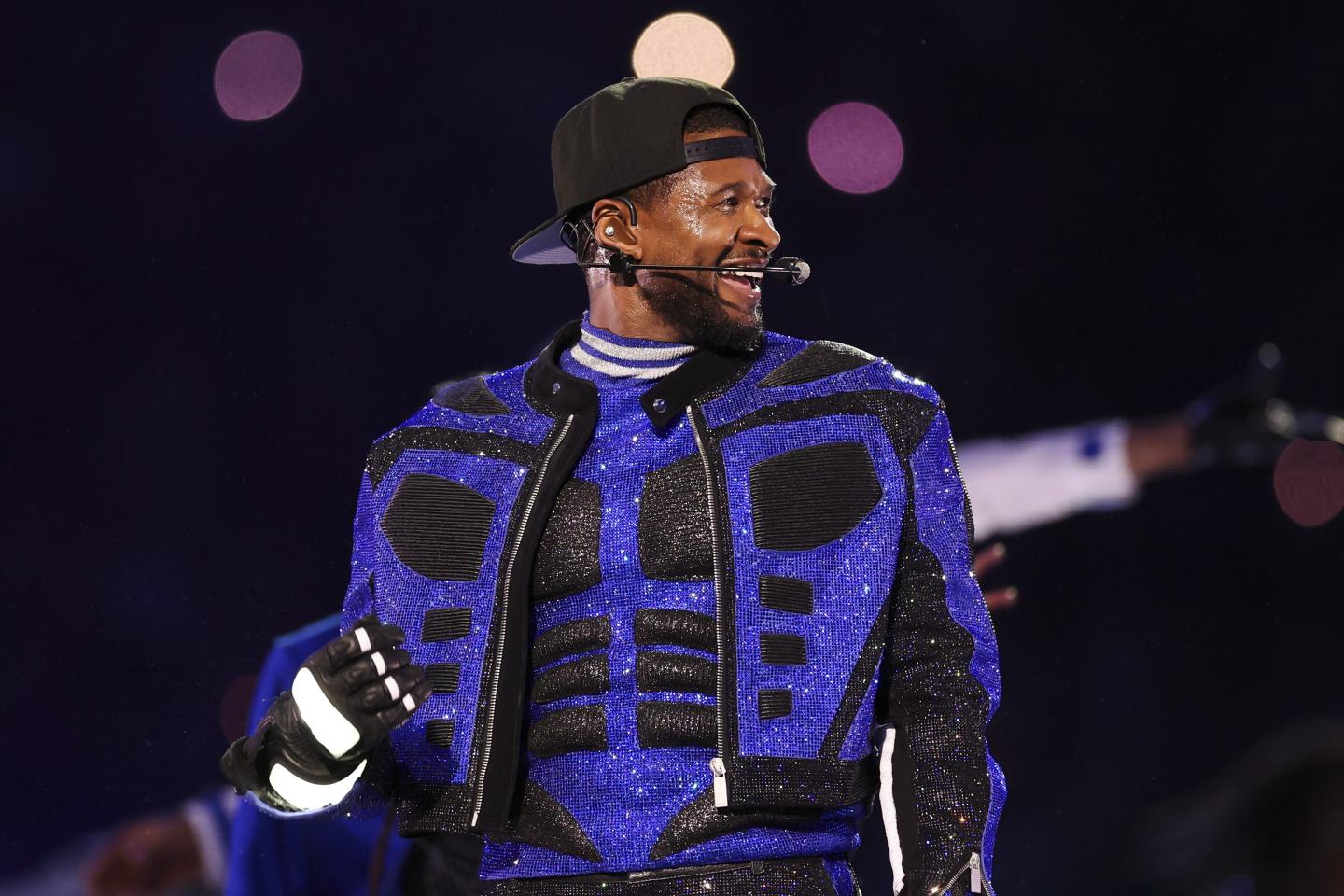 Usher performs during the halftime show of Super Bowl LVIII in Las Vegas.