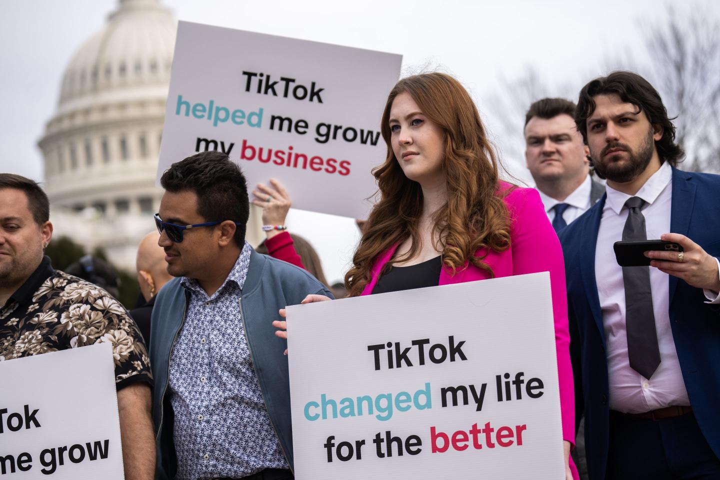 TikTok supporters are seen outside the U.S. Capitol before the House passed the Protecting Americans from Foreign Adversary Controlled Applications Act, that could ban TikTok in the U.S., on Wednesday, March 13, 2024.