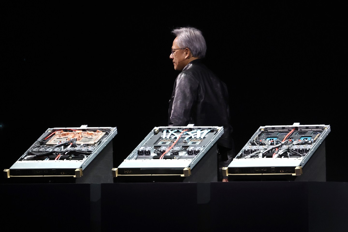 Nvidia CEO Jensen Huang delivers a keynote address during the Nvidia GTC Artificial Intelligence Conference at SAP Center on March 18, 2024. The event took place less than a month after Nvidia broke the record for a single-day market cap gain, adding $277 billion to its value in the course of just one trading day.