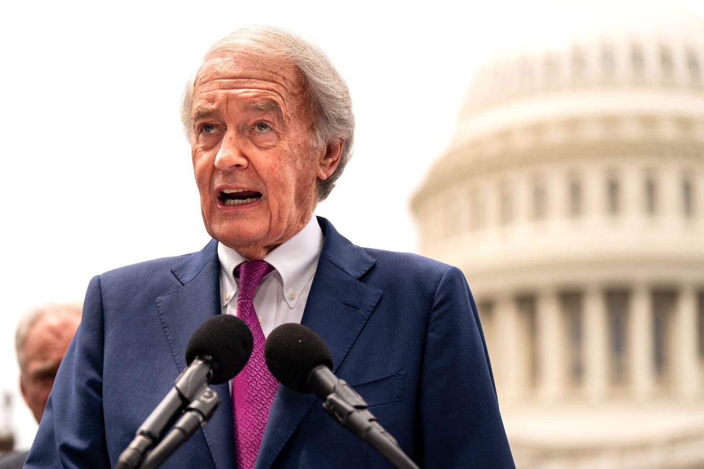Sen. Ed Markey (D-MA), Chair of the Senate Health, Education, Labor, and Pension (HELP) Committee's Subcommittee on Primary Health & Retirement Security, speaks during a news conference on the Right to Contraception Act outside the U.S. Capitol on June 5, 2024 in Washington, DC.