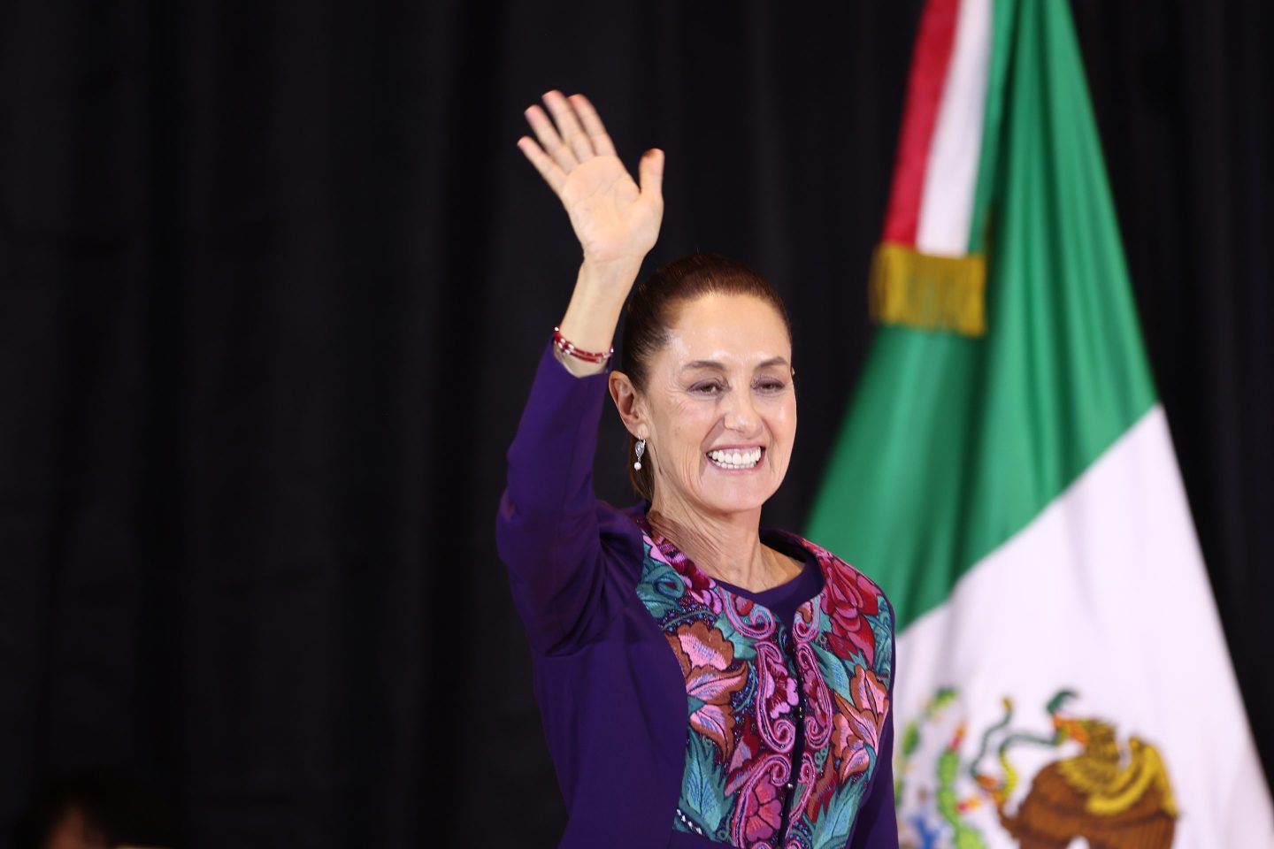 Newly elected President Claudia Sheinbaum arrives to give a speech after the first results released by the election authorities show that she led the polls by wide margin after the presidential election at Hilton Hotel on June 3, 2024 in Mexico City.