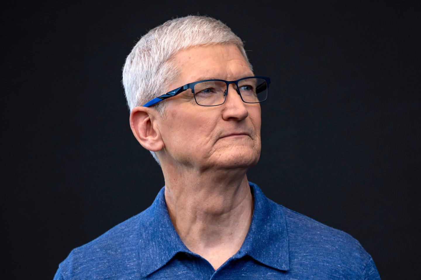 Tim Cook, chief executive officer of Apple Inc., during the Apple Worldwide Developers Conference at Apple Park campus in Cupertino, California, US, on Monday, June 10, 2024.