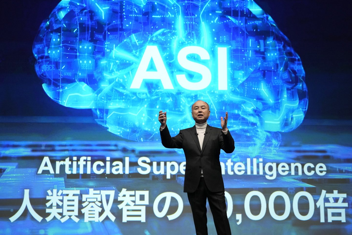 Masayoshi Son, chairman and chief executive officer of SoftBank, speaks during a news conference in Tokyo on June 27, 2024.