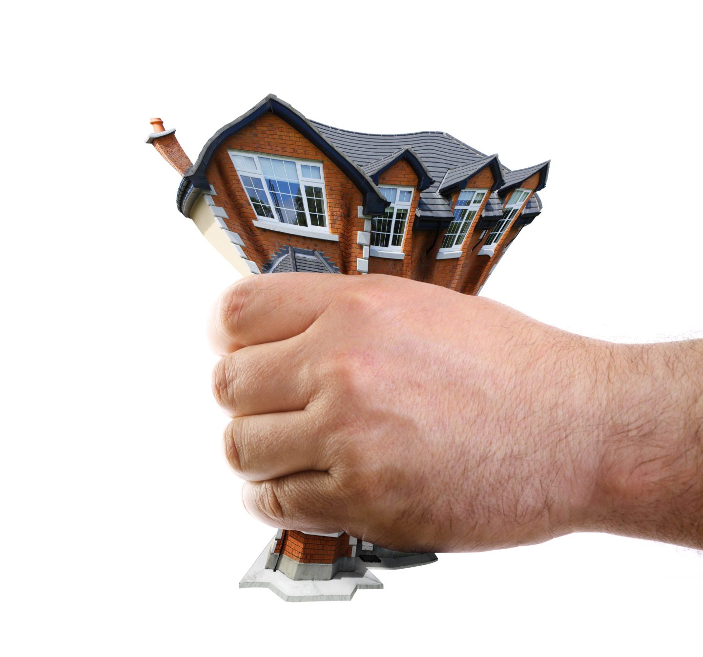 hand squeezes a house