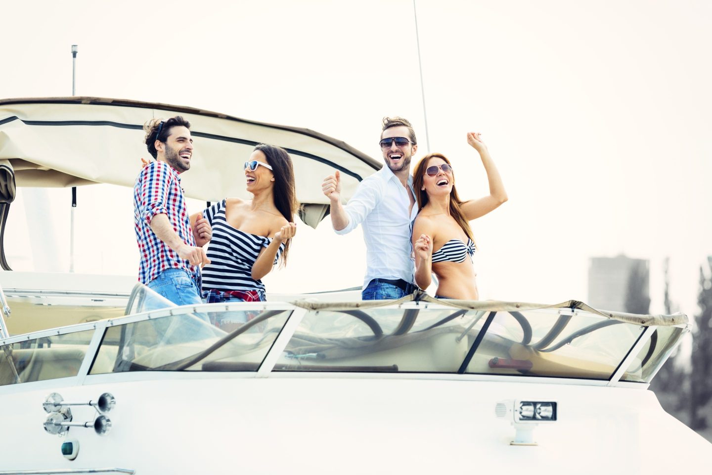 Young people partying on a yacht
