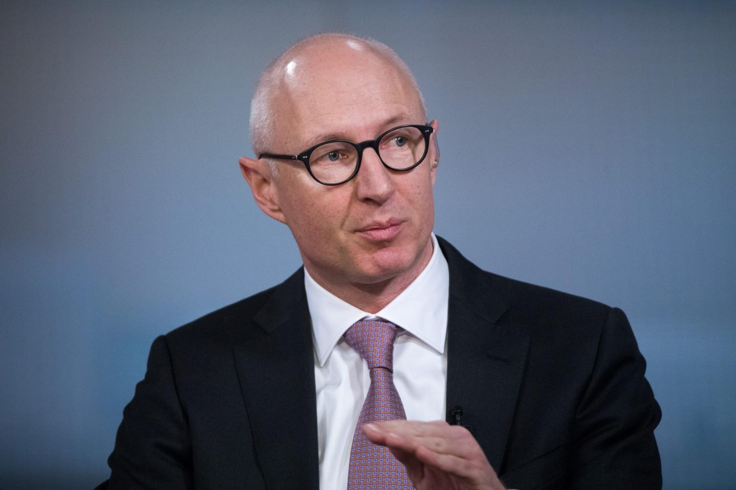 Lars Fruergaard Jorgensen, chief executive officer of Novo Nordisk A/S, gestures while speaking during a Bloomberg Television interview in London, U.K.