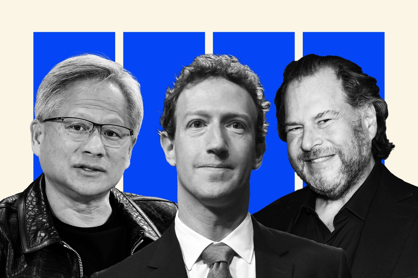 Jensen Huang, Mark Zuckerberg, and Marc Benioff.