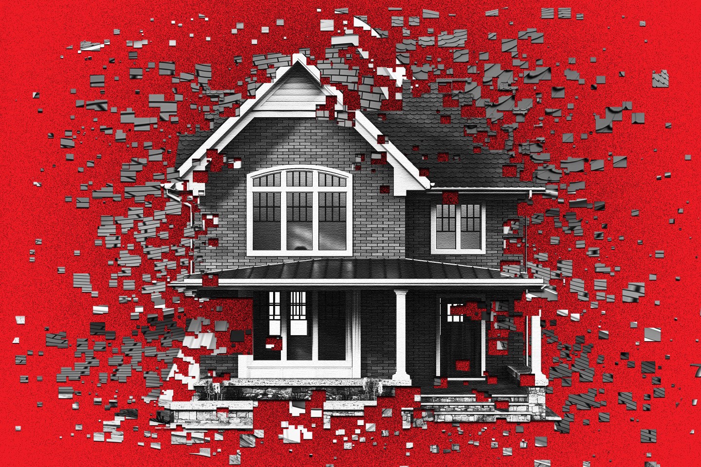 Artistic rendering of a single-family home with its edges being erased