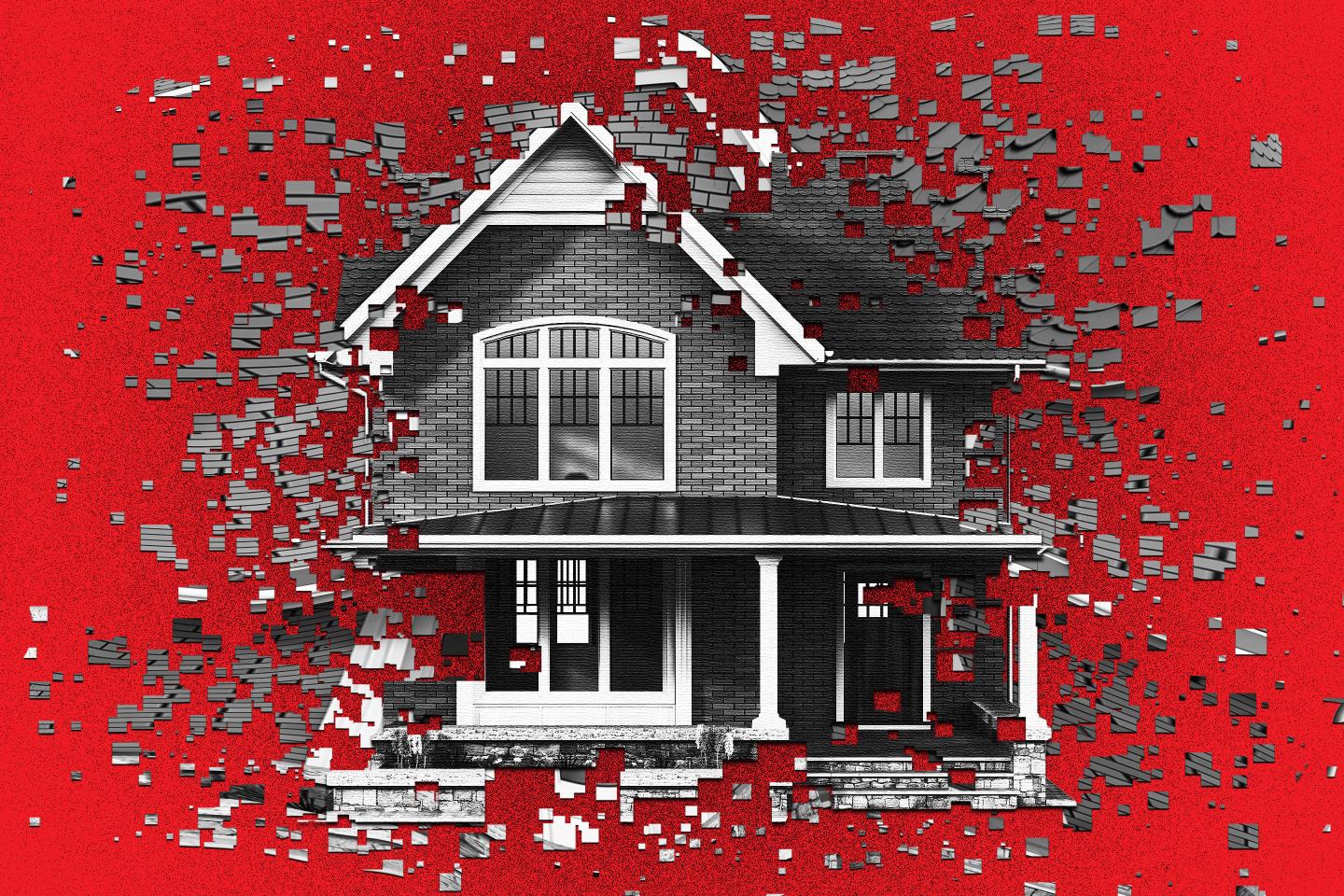 Artistic rendering of a single-family home with its edges being erased