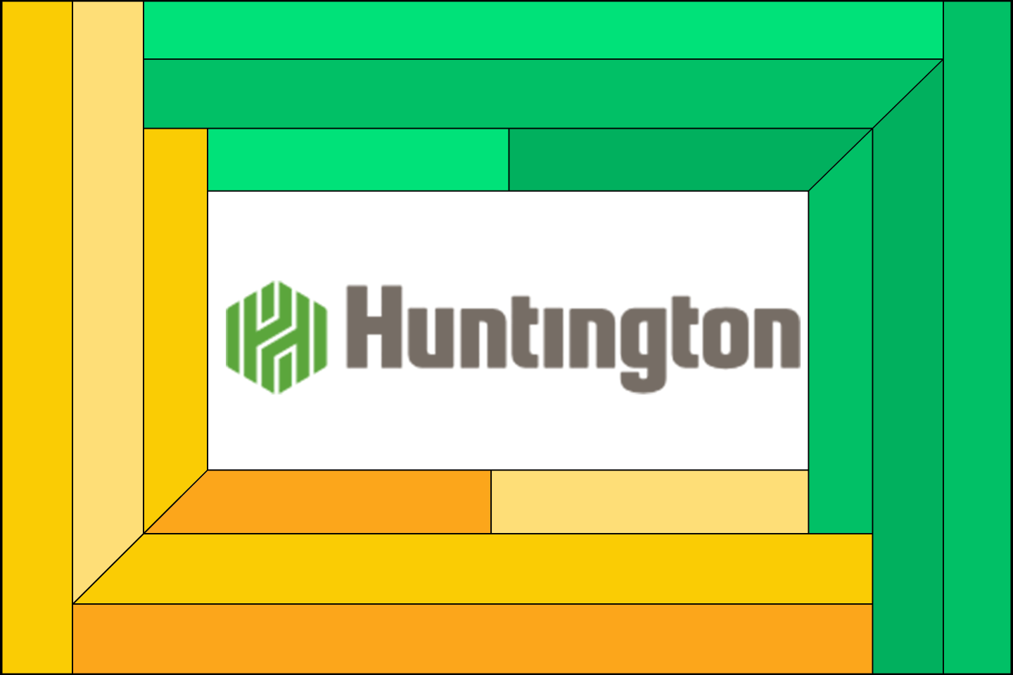 The Huntington Bank logo on a blue and green frame.