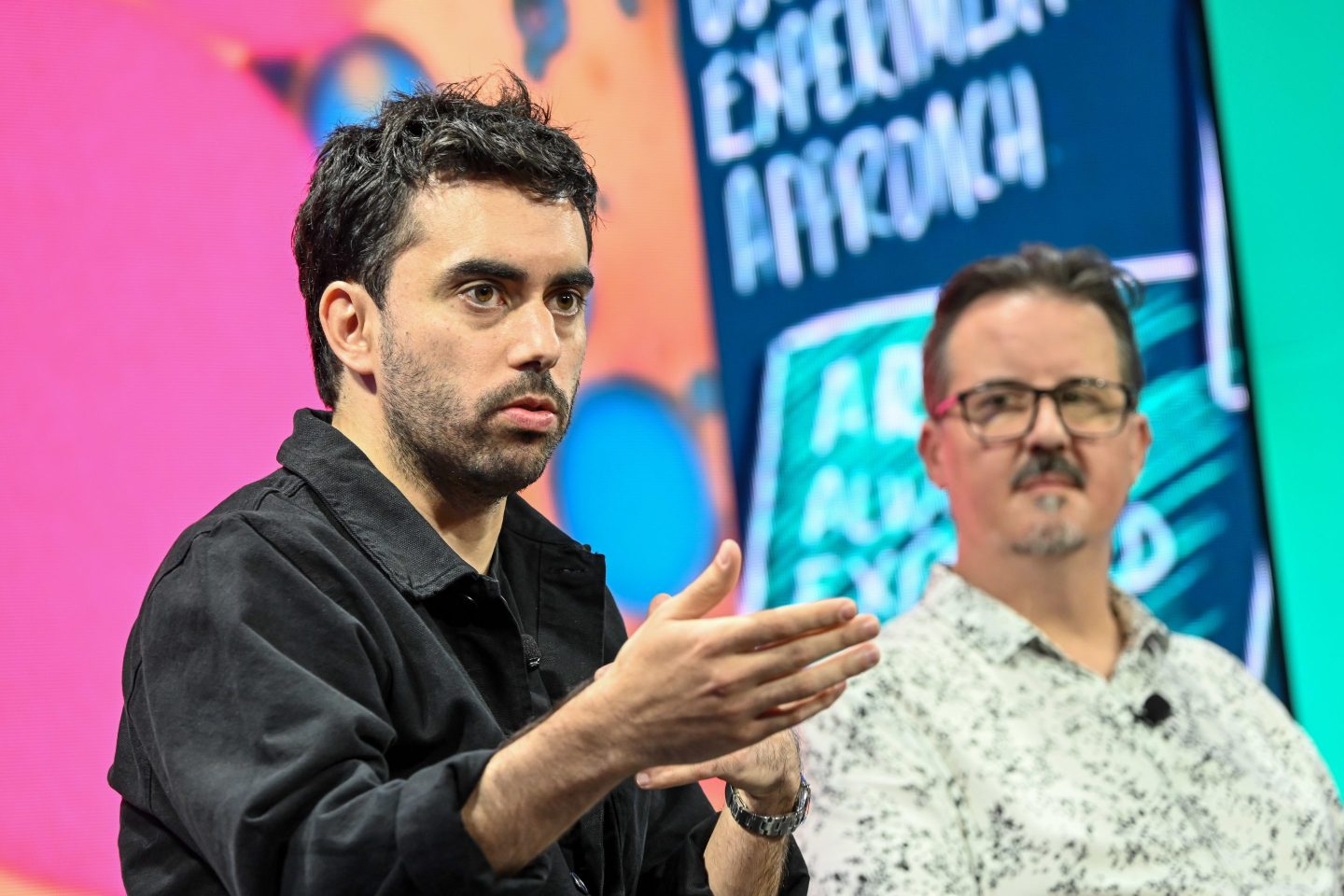 Runway CEO Cristobal Valenzuela and Agbo Chief Innovation Officer Jake Aust speaking at Fortune Brainstorm Tech 2024