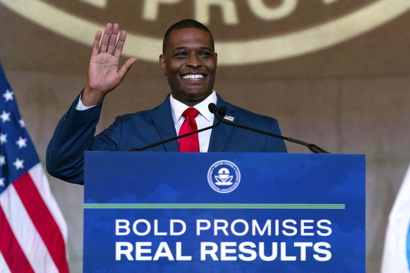 Environmental Protection Agency Administrator Michael Regan speaks to employees in Washington, on June 27, 2024.