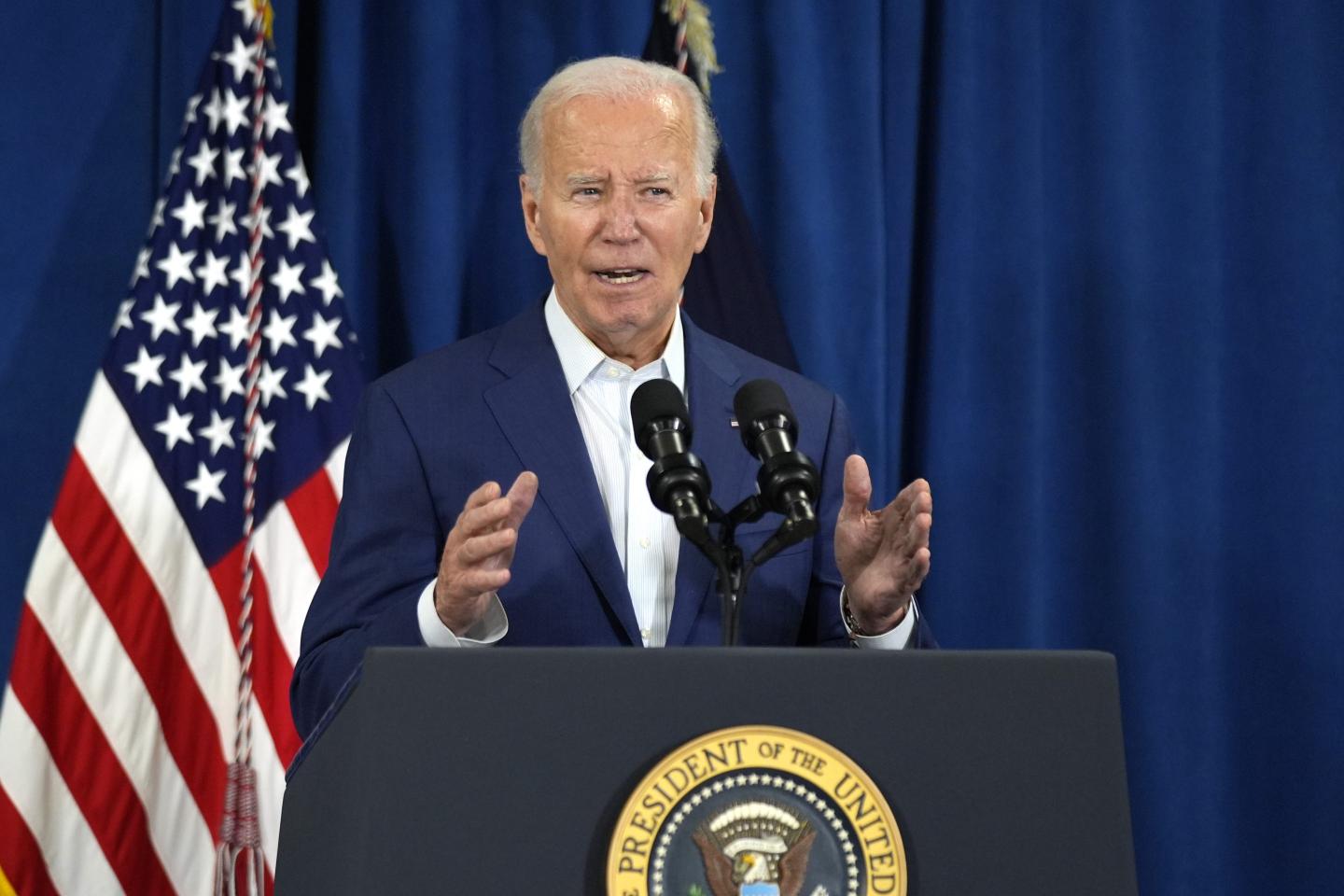 Joe Biden speaks at podium