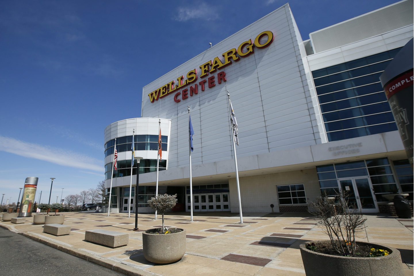 The Wells Fargo Center, home of the Philadelphia Flyers NHL hockey team and the Philadelphia 76ers NBA basketball team, is seen on March 14, 2020, in Philadelphia.