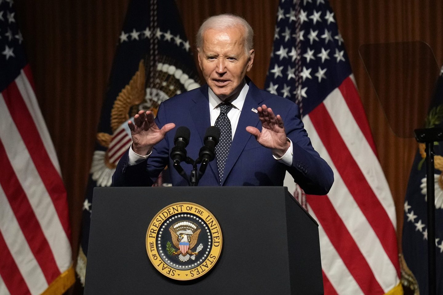 President Joe Biden speaks at an event commemorating the 60th Anniversary of the Civil Rights Act, on July 29, 2024, at the LBJ Presidential Library in Austin.