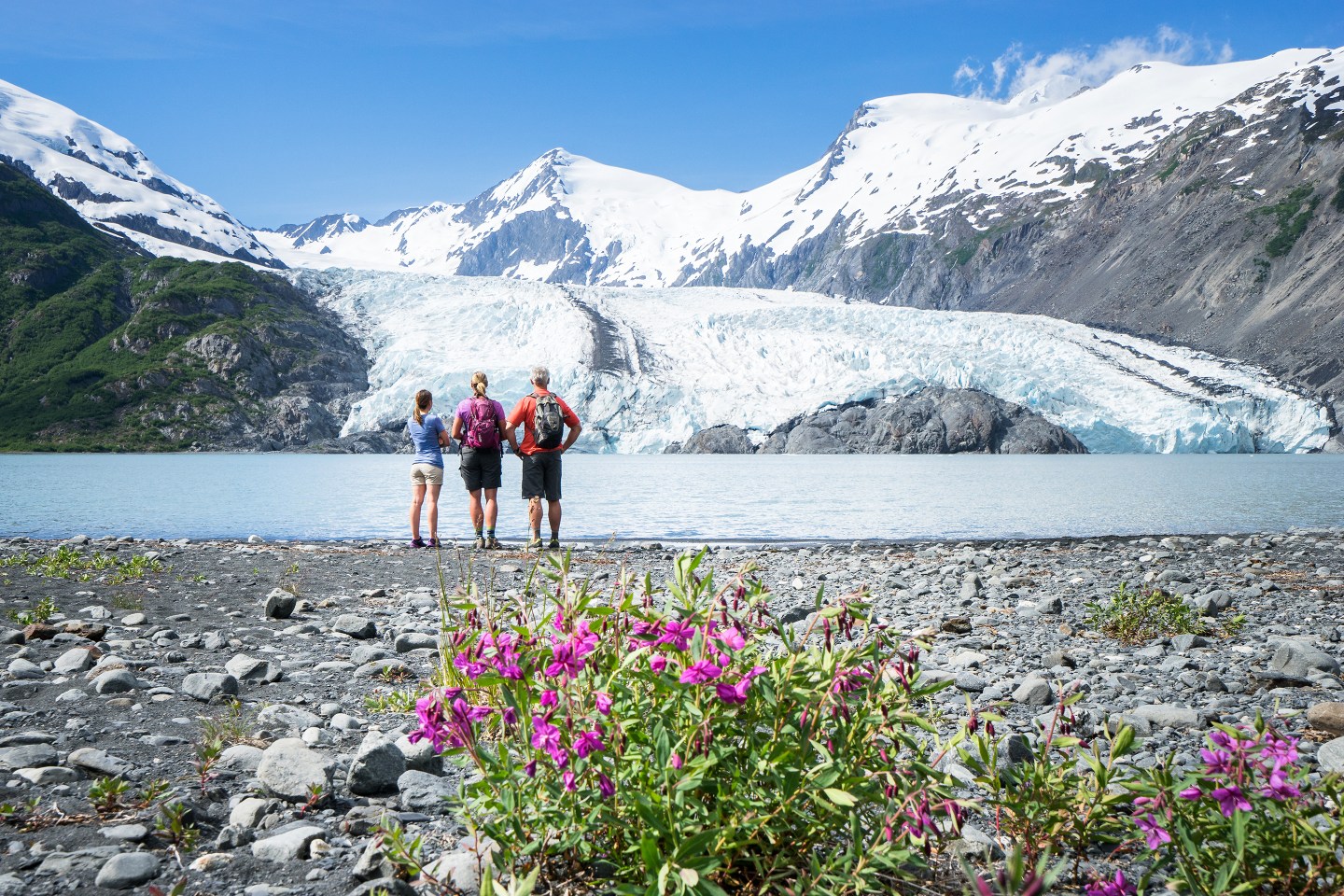 Hikers viewing Portage Glacier Area in Anchorage.