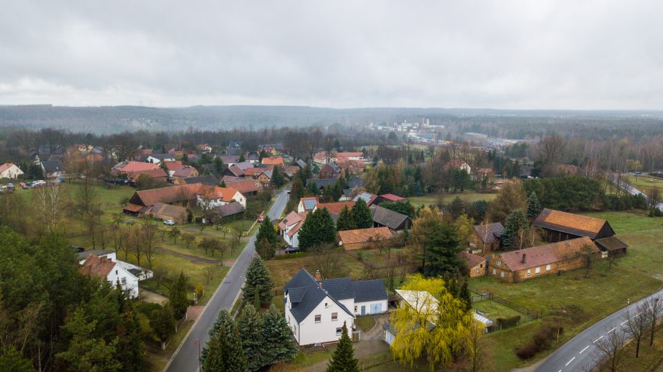 Aerial view of the village Mühlrose in the Lausitz