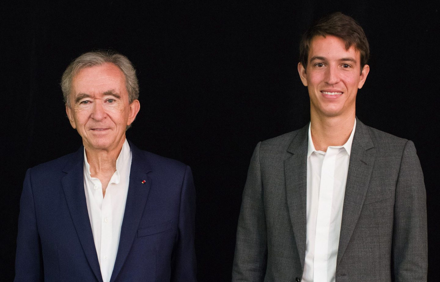Bernard Arnault, billionaire and chairman of LVMH Moet Hennessy Louis Vuitton SE, left, and Alexandre Arnault, vice president of Tiffany & Co., at the Viva Technology conference at Porte de Versailles exhibition center in Paris, France, on Friday, June 18, 2021. Viva Tech is dedicated to innovation and startups and runs June 16 - 19. Photographer: Nathan Laine/Bloomberg via Getty Images