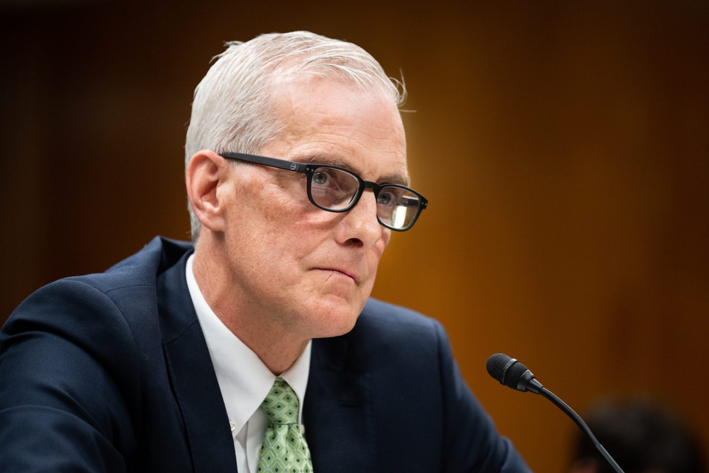 Secretary of Veterans Affairs Denis McDonough looking tense