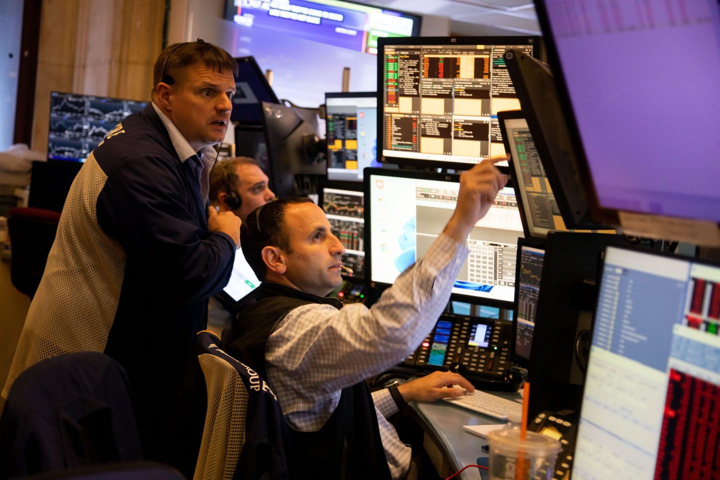 Traders work on the trading floor of the New York Stock Exchange NYSE in New York.