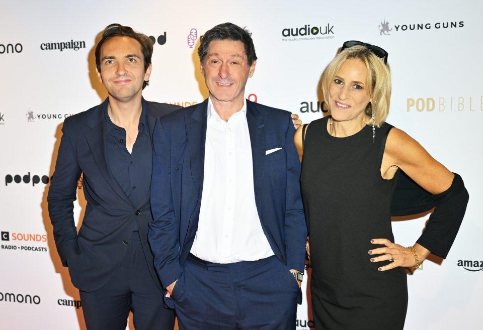 Lewis Goodall (L), Jon Sopel and Emily Maitlis attend The British Podcast Awards 2023.