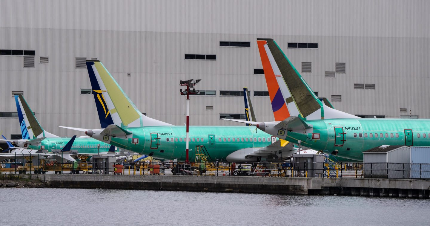 Boeing 737 MAX airplanes are pictured outside a Boeing factory