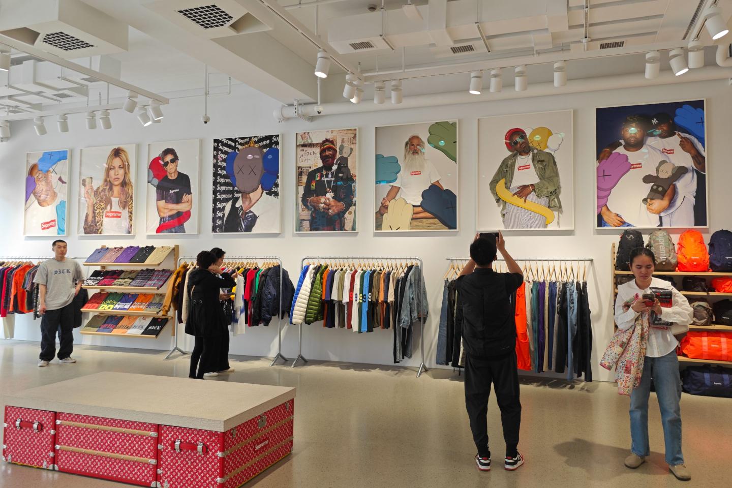 Customers are shopping at the first store of the US street brand Supreme in Shanghai, China, on April 1, 2024. (Photo by Costfoto/NurPhoto via Getty Images)