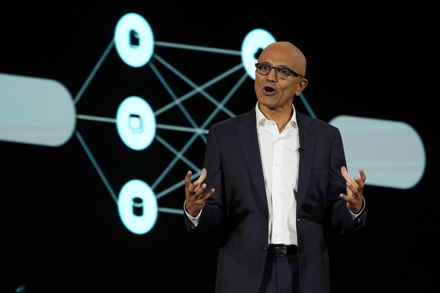 Satya Nadella, chief executive officer of Microsoft Corp., speaks during the company event on AI technologies in Jakarta, Indonesia, on Tuesday, April 30, 2024.