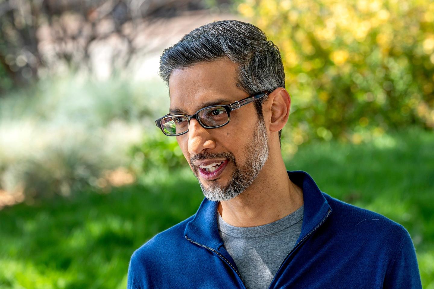 Sundar Pichai, chief executive officer of Alphabet Inc., during an interview on "The Circuit with Emily Chang" at Google's Bay View campus in Mountain View, California, US, on Wednesday, May 1, 2024. Pichai says artificial intelligence has been a key focus of the Google parent since 2016, back when ChatGPT-maker OpenAI was in its infancy. Photographer: David Paul Morris/Bloomberg via Getty Images