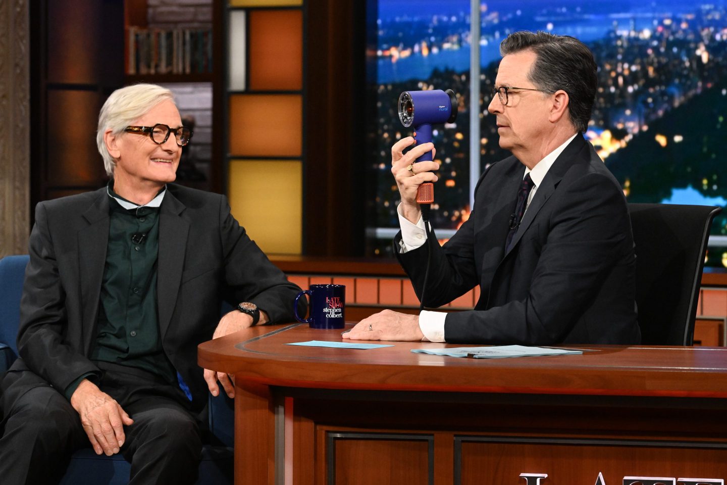 James Dyson speaking with Stephen Colbert on The Late Show
