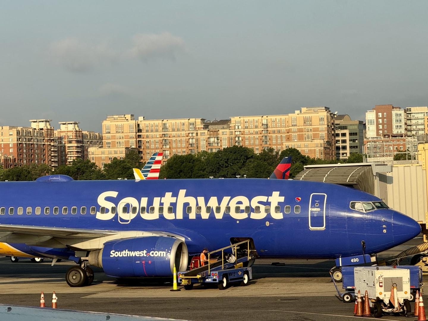 Southwest Airlines Boeing 737 plane sits at gates.
