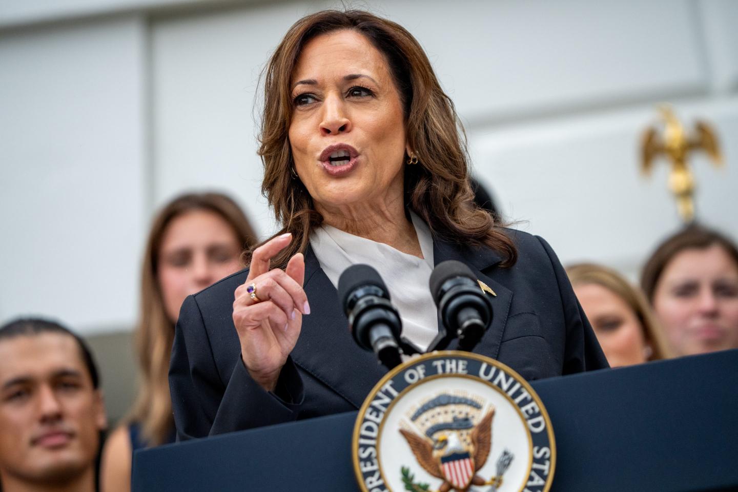 Vice President Kamala Harris standing at a podium