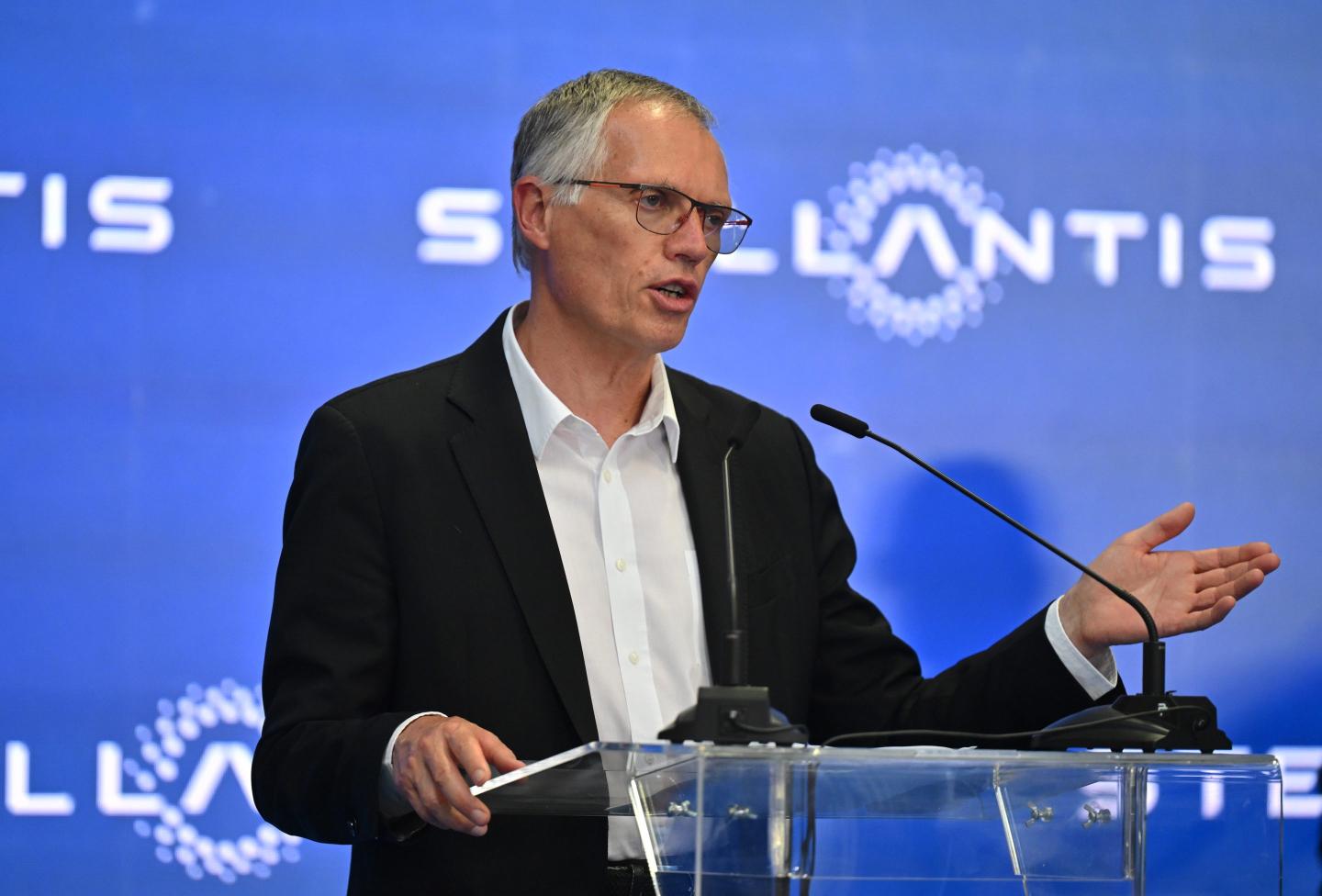 Carlos Tavares, chief executive officer of Stellantis NV, speaks during a news conference at the Fiat automobile manufacturing plant in Kragujevac, Serbia, on Monday, July 22, 2024. Fully electric and hybrid variants of the Grande Panda are planned for Serbian production. Photographer: Oliver Bunic/Bloomberg via Getty Images