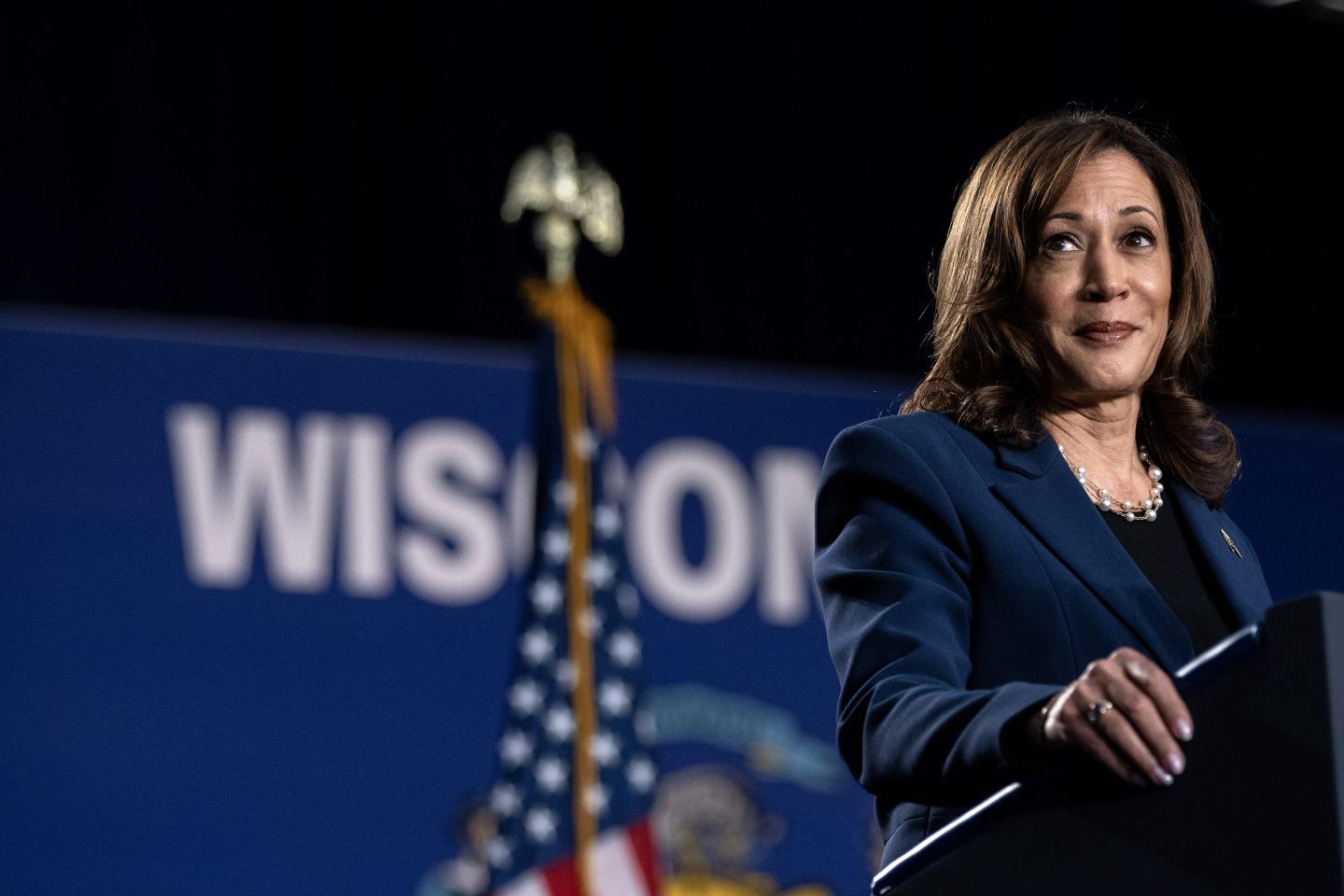 Kamala Harris speaks at podium