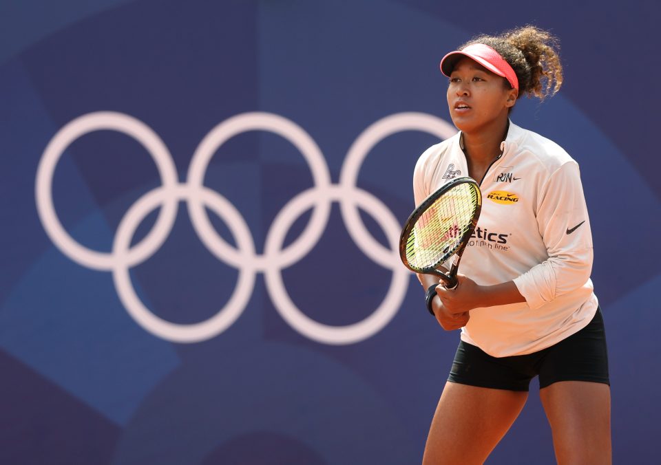 Naomi Osaka of Japan looks on during a training session on Court Simonne at Roland-Garros ahead of the Paris 2024 Olympic Games on Monday, July 22, 2024 in Paris.