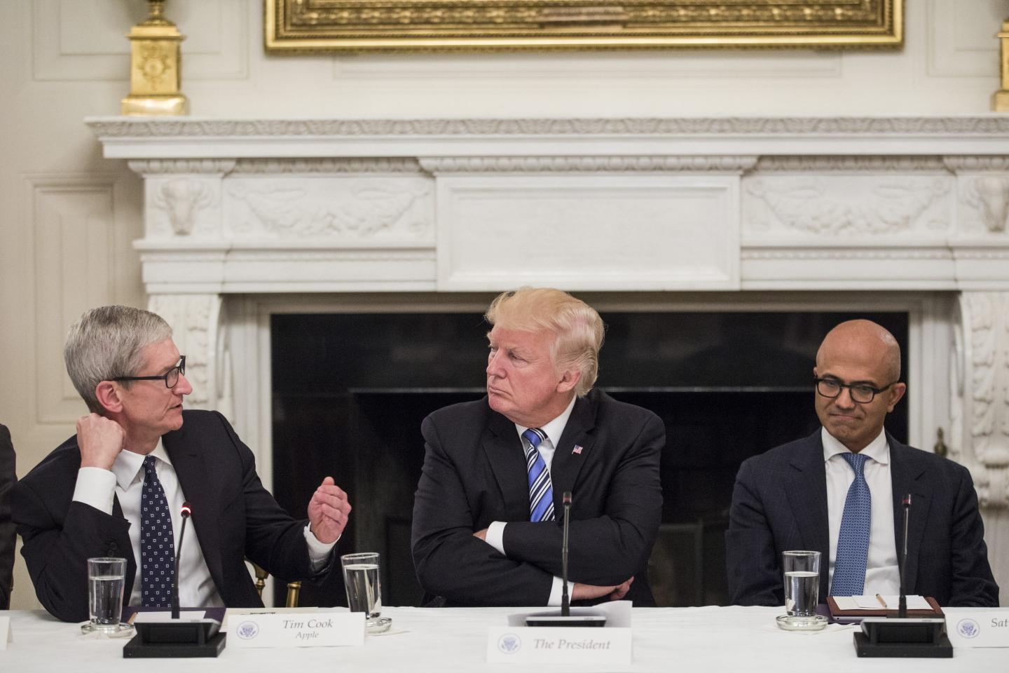 Tim Cook, Donald Trump, and Satya Nadella
