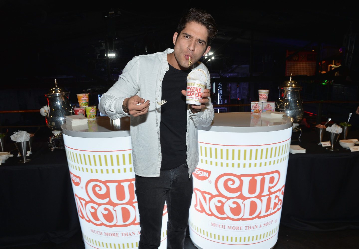 Actor Tyler Posey hosts a Nissin Cup Noodles Noods Before Dark party in New York City in 2017.