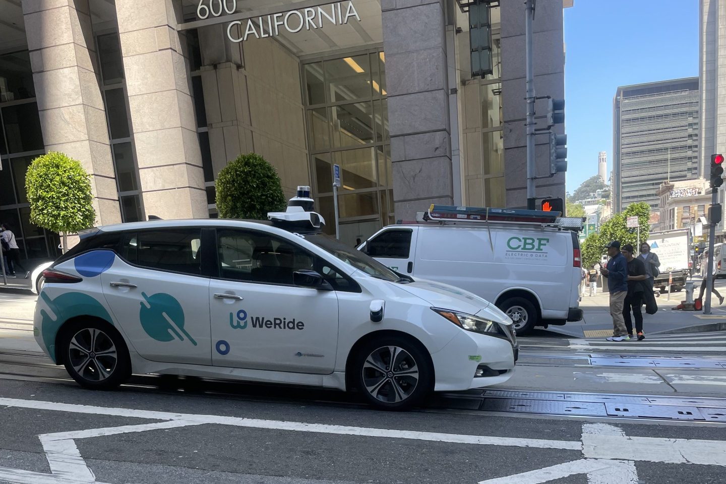 A WeRide self-driving car cruising the streets of San Francisco in July 2023.
